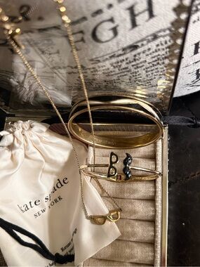 kate spade ♠️ Gold Eyeglass Charm Necklace with Matching 🥸Mustache Bangle